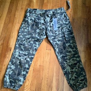 Camouflage cargo boyfriend cut pants